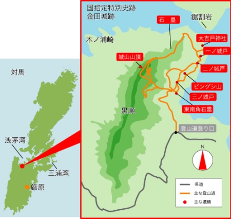 遺構は主に城山の南東側に集中